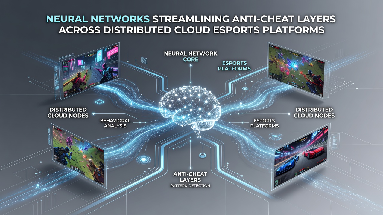 Distributed cloud nodes running synchronized neural anti-cheat inference for global esports events